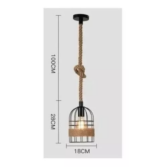 Lámpara Rústica Vintage Jaula Cuerda